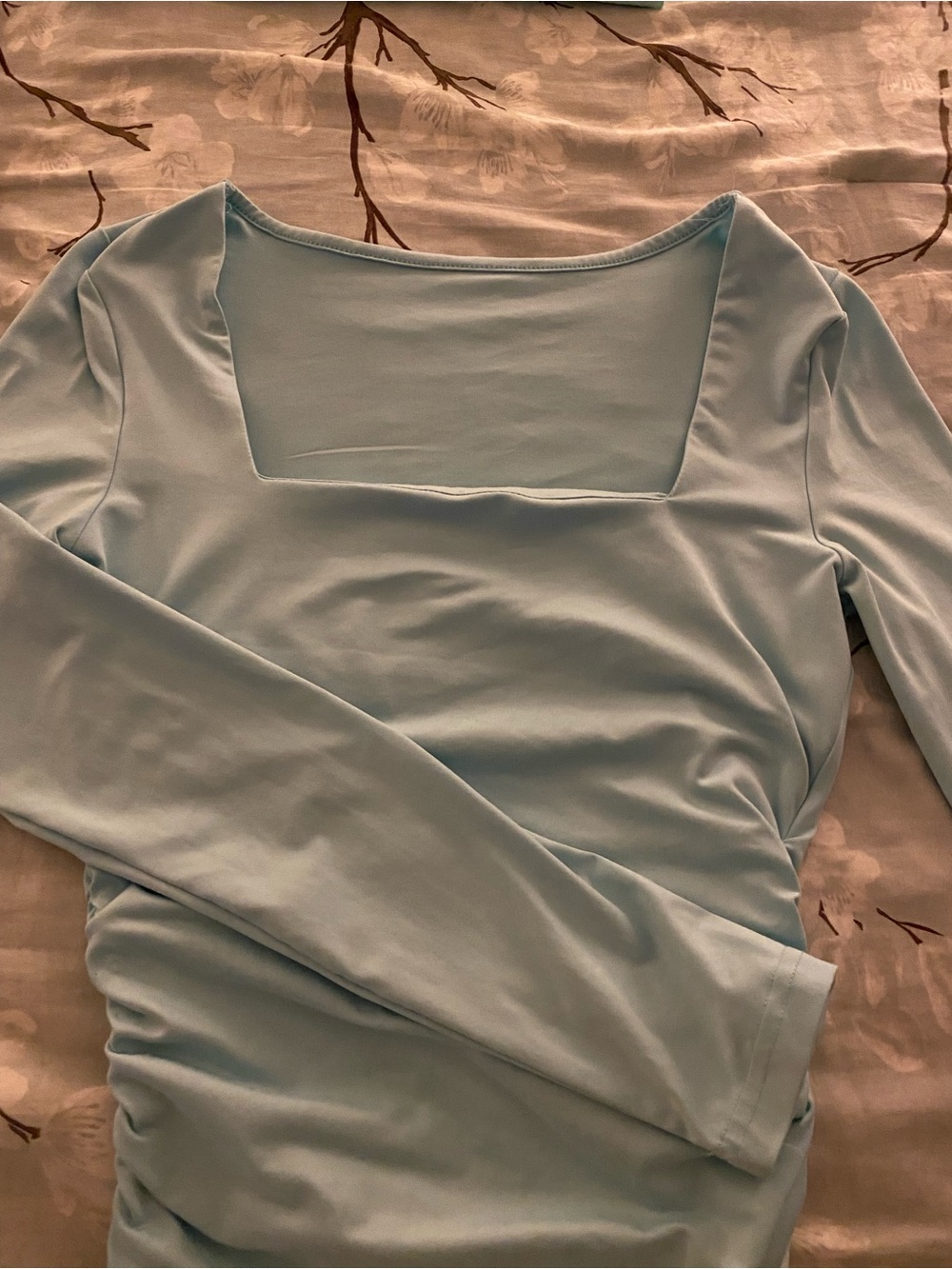 Women’s Light Blue Long Sleeve Square Neck Top